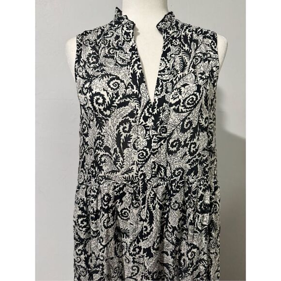 Anthropologie Maeve Marya Tiered black white ruffle shift dress pocket maxi dres - Picture 3 of 14